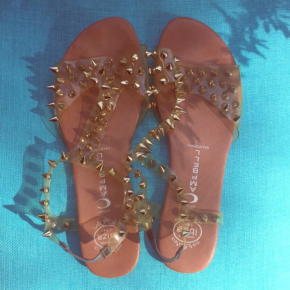 Jeffrey Campbell Clear T-Strap Gold Spike Sandal